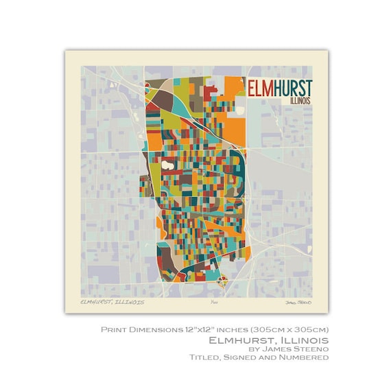 Elmhurst Illinois Art Map Print DuPage County / Cook County