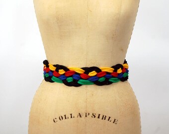 1980s belt Ginnie Johansen braided belt colorful primary colors cinch belt adjustable