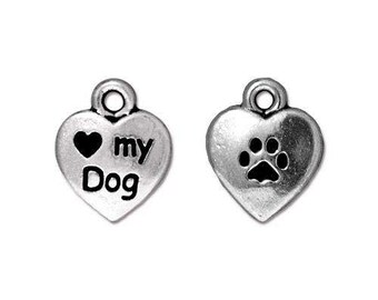 Puppy Love! Oxidized Cutout Heart Dog Charm main image 0