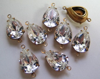 14x10 Swarovski Clear Pear Mounted in Brass Prong Setting Quantity 8