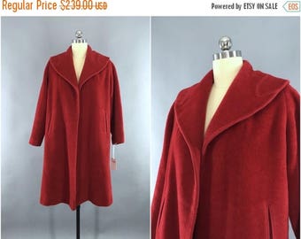 SALE - Vintage 1940s Coat / 1950s Swing Coat / 1950 New Look / 40s Red Wool Winter Coat / Size L Large 10