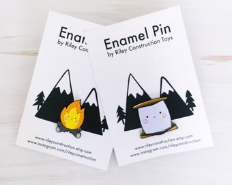 Happy S'more and Campfire Enamel Pin Set
