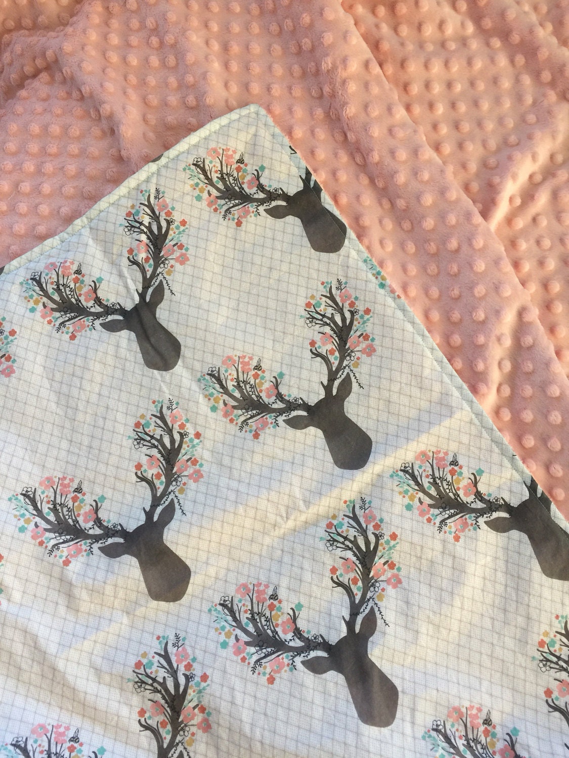 Minky Baby Blanket Deer Antlers Woodland Theme Deer Theme