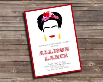 frida kahlo inspired bridal luncheon custom printable invitation