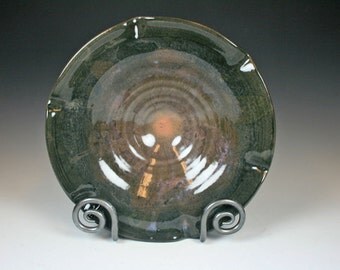 Large Ceramic Bowl, Serving Bowl, Stoneware Bowl, Black bowl with Light purpe and orange brown accent