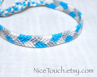 SUMMER SALE!!! Free Shipping or Save 20% ~ Snowflake knotted blue, white, and gray friendship bracelet ~ Made to Order
