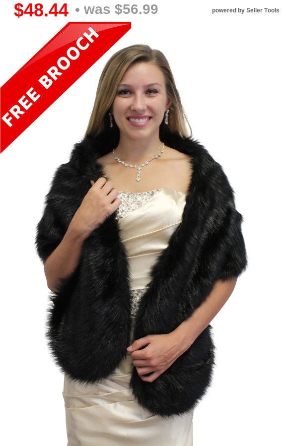 Faux Fux Stole Bridal fur shrug black faux fur stole by TionDesign