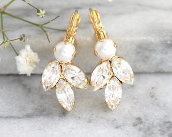 Bridal Pearl Earrings, Bridal Earrings, Bridal Crystal Earrings, Bridesmaids Earrings, Swarovski Crystal Earrings, Gift For Her.
