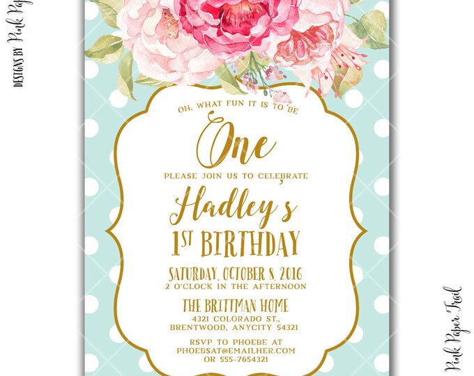 Sweet and Dainty Shabby Chic Polka Dot Party Invitation, Polka Dot Invitation, Tea Party, I will customize for you, Print Your Own