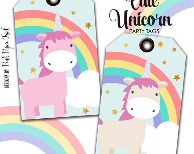 Cute Magical Unicorn and Rainbows Printable Party Tags Favor Tag Gift Tags Instant Download Print Your Own