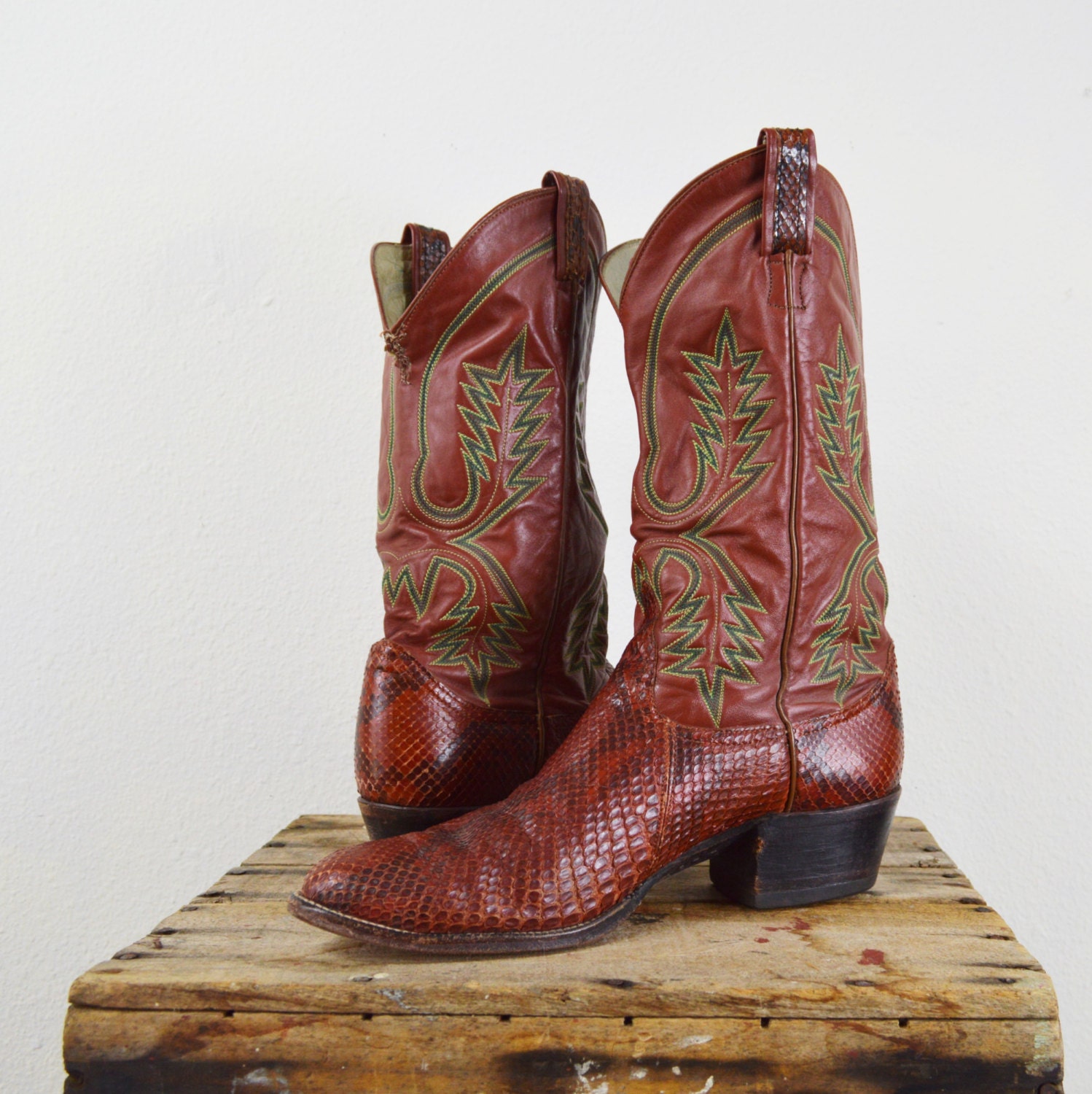 Vintage Larry Mahan Boots Size 10 Cowboy Boots Python Snake