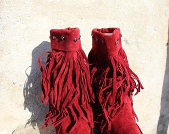 Boho boots,slouch boots, tassel boots, fringe boots bottes a franges femme Chaussures à frange