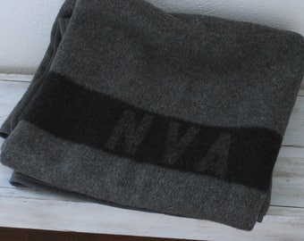 East German military blanket- NVA - gray and black wool blanket