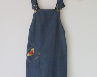 1980s Blue Jean HEARTS Love Dress....size 5 girls....kids. children. kitsch. retro. boho. vintage kids. lace. urban. folk. rockabilly. red