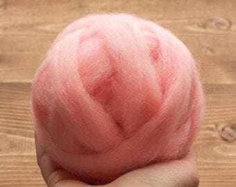 Needle Felting Wool, Pink Lemonade, Wool Roving, Wet Felting, Spinning, Dyed Felting Wool, Light Pink, Salmon, Baby Pink, Fiber Art Supplies