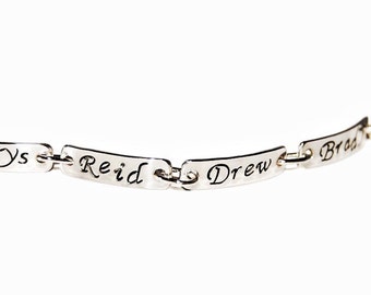 Five Name mom or grandmother bracelet, Sterling Silver, silver message jewelry, brag bracelet, family names bracelet, silver bracelet