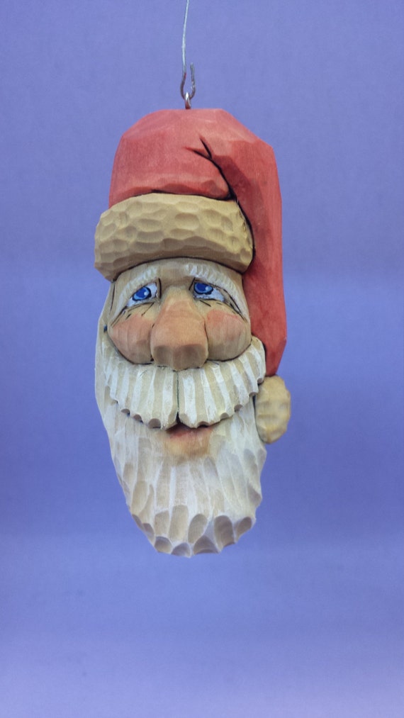 Hand carved Christmas tree ornament OOAK Christmas gift for him gift for her hand made carved wood holiday decor Santa Claus decorations