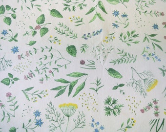 Vintage 1970s quilt fabric in prewashed cotton with multicolor pastel printed Swedish wild flower pattern on light creame yellow bottomcolor