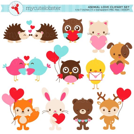 Animal Love Clipart Set clip art set of animals with hearts