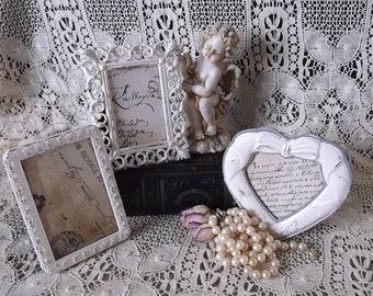 Metal mini frame collection, shabby and chic, creamy white, three frames