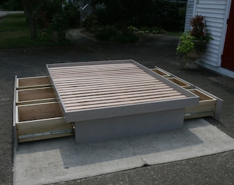 NdFvN01 Solid Hardwood Cantilever Platform Bed with 6 drawers - natural color