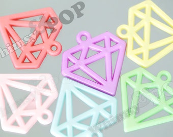 6 - Mixed Colors Cutout Kawaii Diamond Decoden Resin Flatback Charm Pendant, Diamond Pendants, 40mm x 39mm (C2-16)