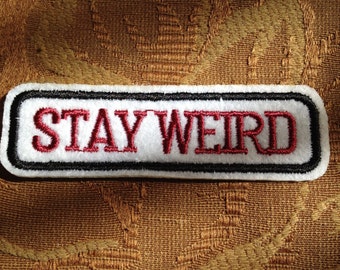 vintage stay weird patch kolbi jean funny 90s motorcycle biker