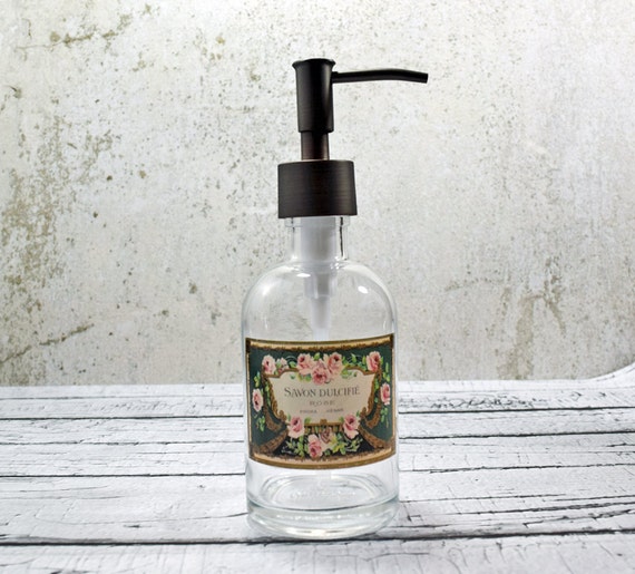 Hand Soap Dispensers Cottage Bathroom Decor Glass by OneBurchWay