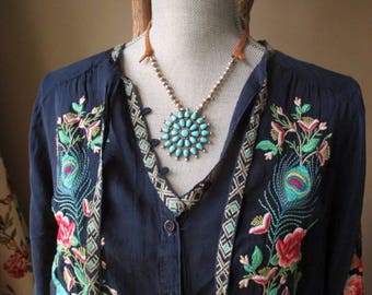 SALE Vintage turquoise necklace - SunShine - sterling and fine silver artisan leather necklace southwestern boho by slashKnots