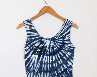 Women Blue Tye Dye Tank Crop Top with Patchwork and Graphic Print Loose Fit