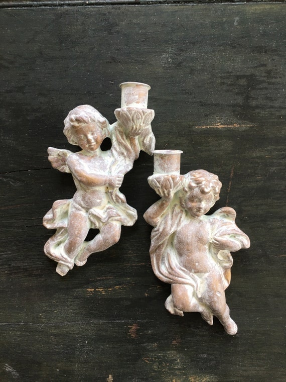 cherub wall decor candle holder vintage angel wall hanging
