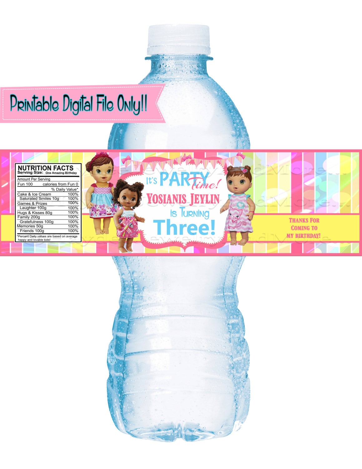 Baby Alive Birthday Water bottle labels Baby alive Theme