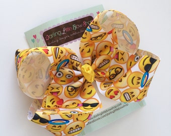 Emoji Bow, Emoji Hairbow, The BEST Emoji ribbon available, super fun Emoji gift for girls, Choose 4", 5" or 6" bow