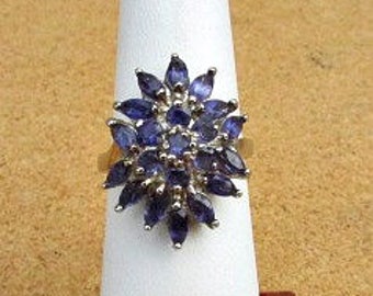 vintage 90s iolite cluster ring sterling silver 925 size 8.5 statement ring