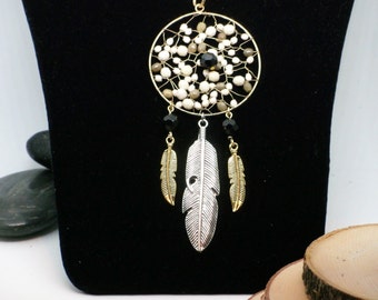 Sautoir commande et sur mesure//capteur de rêves//attrape rêves//tissage or//amérindien//dreamcatcher necklace//handmade native necklace
