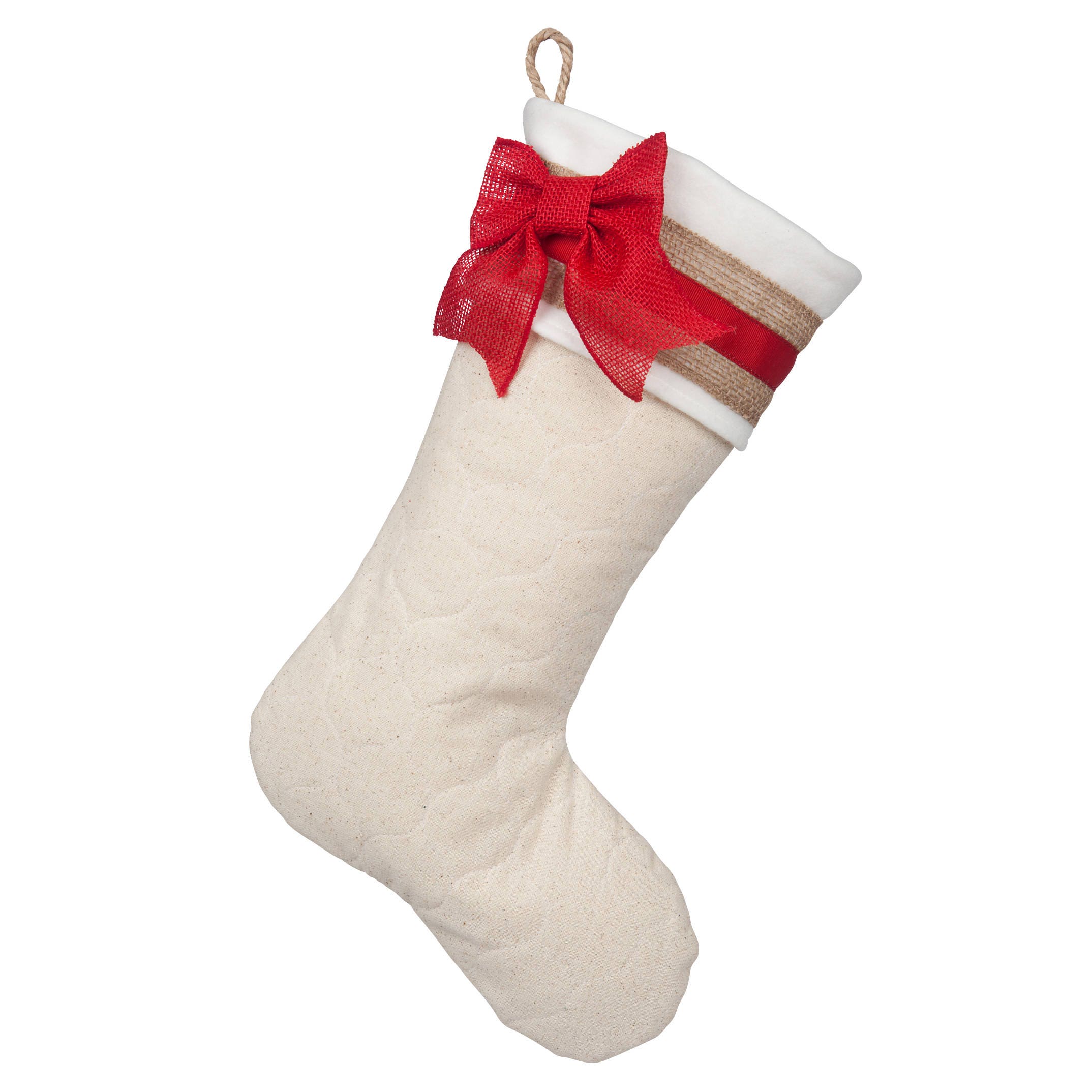 Quilted Christmas Stocking with Red Cuff Accents D