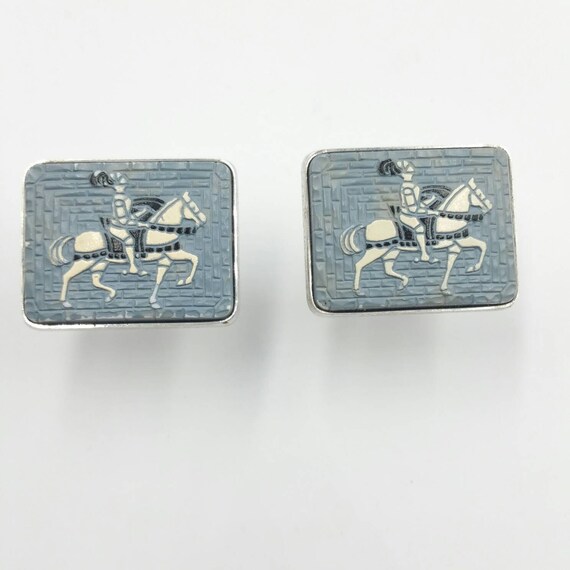 Knight on Horseback Cufflinks Medieval Knight Blue Cuff Links