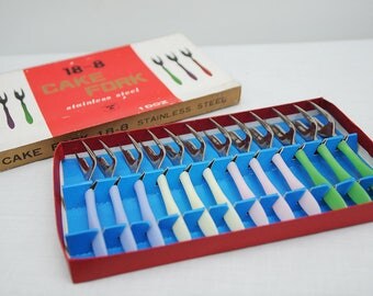 Twelve Mid Century Cake Forks in Original Box
