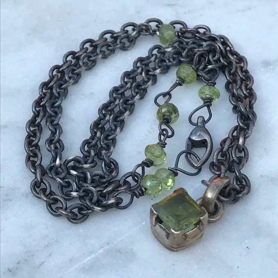 Peridot Pendant Necklace - Oxidized Sterling Silver Necklace - Raw Artisan - Urban Sundance Style Jewelry