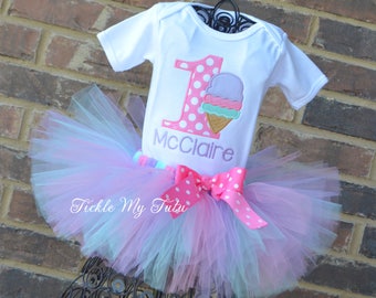 Ice Cream Party Birthday Tutu Outfit-Ice Cream Birthday Party Tutu Set-First Birthday Ice Cream Party Outfit