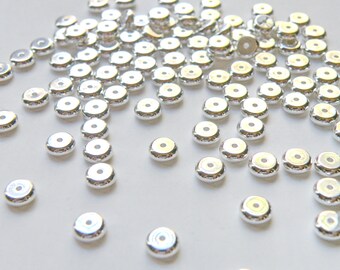 25 round heishi rondelles shiny silver plated brass spacer beads 6x3mm 9321MB