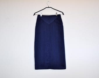 Vintage High Waist Navy Blue Pencil Skirt