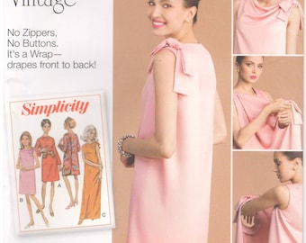 2016 - Simplicity 8049 Sewing Pattern Sizes 8/10/12/14/16/18/20/22/24 Three Armhole Back Wrap Dress 1960s Vintage Uncut