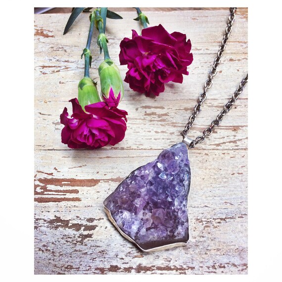 RAW AMETHYST NECKLACE- Sterling Silver- Amethyst- Bespoke Crystal Necklace- Healing Crystal Jewelry- Chakra- Druzy Necklace