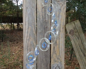 clear lt blue, GLASS WINDCHIMES from RECYCLED bottles, garden decor, mobiles, windchimes, glass wind chimes, glass
