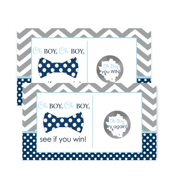 Bow Tie Scratch Off Game Card Set (28pcs.) -- Boys Baby Shower - Navy & Grey -- Instant Win - Fun Party Activities Il_570xn