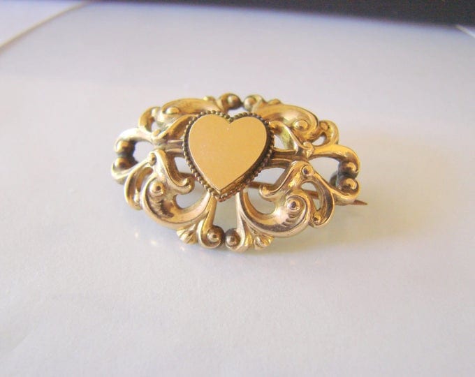 Victorian Ornate Gold Electroplate Brooch / Heart Motif / Some Gold Ornamentation / 1800s Jewelry / Jewellery