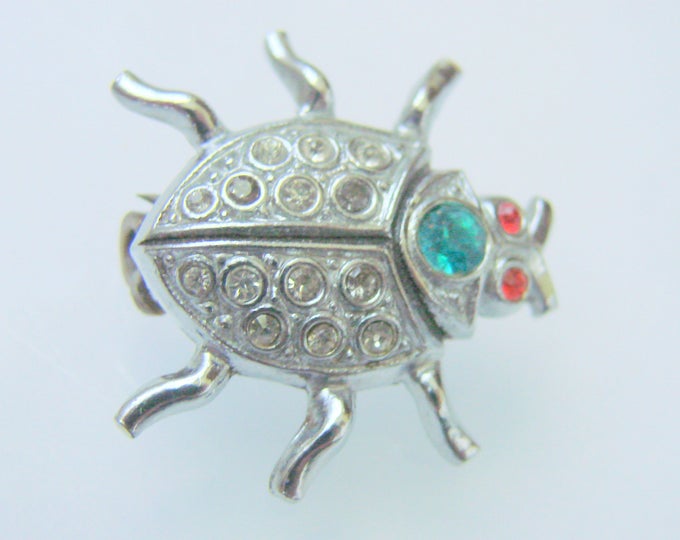 Precious Vintage Czechoslovakia Jeweled Rhinestone Bug Brooch / Czech / Figural / Jewelry / Jewellery