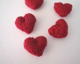 Handful of Hearts, Plush Amigurumi Hearts, Sweet Hearts, Set of 5 Knit Hearts, Cute Kawaii, Sparkly Red Glitter