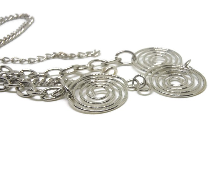 FREE SHIPPING Silver swirl necklace, silver tone swirls, wire wrapped links, silver link chain, industrial chic